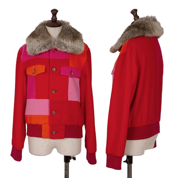 【中古】 トリココムデギャルソンtricot COMME des GARCONS 襟アクリルファーパネルうつり変わりブルソン 赤他M【レディース】 コート・ジャケット-レディースファッション