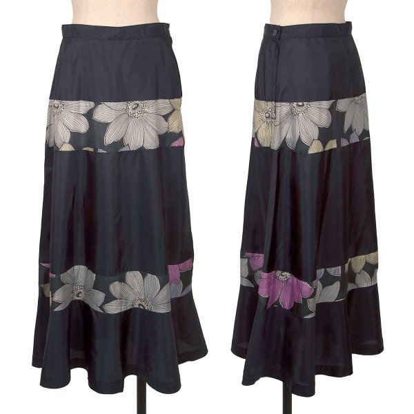 【中古】 トリココムデギャルソンtricot COMME des GARCONS フローラルプリント切替フレアスカート 紺他M【レディース】｜PLAYFUL