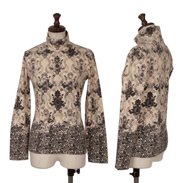 【中古】 イッセイミヤケISSEY MIYAKE ダマスク柄ハイネックカットソー ベージュ黒2【レディース】