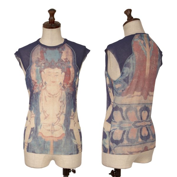 【中古】 ヴィヴィアンタムVIVIENNETAM 半風子プリントパワーネットノースリーブ 青ベージュ1【レディース】