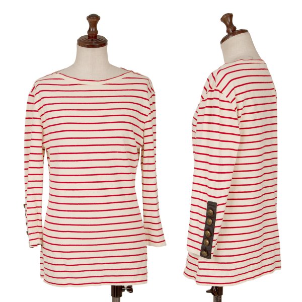 【中古】 トリココムデギャルソンtricot COMME des GARCONS コットンボーダーボートネックカットソー 皮膚軟化剤赤M【レディース】
