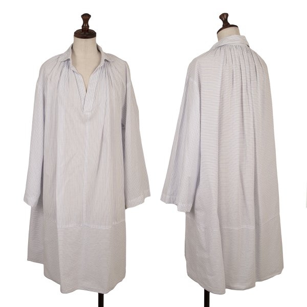 【中古】 トリココムデギャルソンtricot COMME des GARCONS コットンストライプスキッパーシャツワンピース 白水色M【レディース】