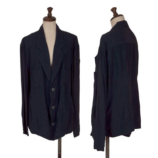 【中古】 イッセイミヤケISSEY MIYAKE キュプラレーヨン3B上衣 紺L【レディース】