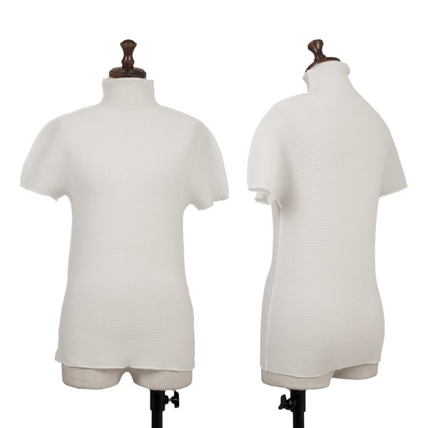 【中古】 イッセイミヤケ ミーISSEY MIYAKE me ストレッチプリーツハイネックTシャツ 白F【レディース】