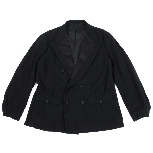 【中古】 ヨウジヤマモト プールオムYohji Yamamoto POUR HOMME ウールギャバラペル切替チェックボタンジャケット 黒S【メンズ】｜PLAYFUL