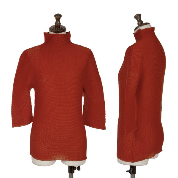 【中古】 イッセイミヤケ ミーISSEY MIYAKE me ストレッチプリーツハイネック五分袖カットソー レンガF【レディース】｜PLAYFUL