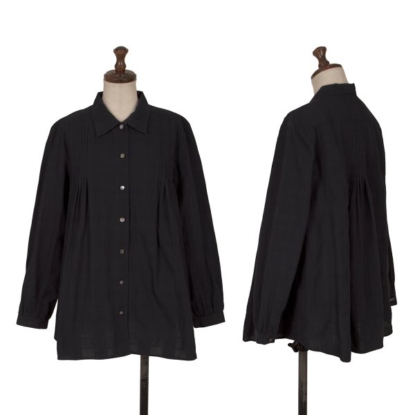 【中古】 マドモアゼルノンノンMademoiselle NON NON コットンシャドーチェックピンタックデザインブラウス 紺38M【レディース】｜PLAYFUL