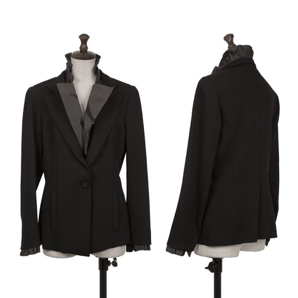 【中古】 ヒロココシノHIROKO KOSHINO 縞模様フラウンス着脱毛糸上衣 黒38【レディース】