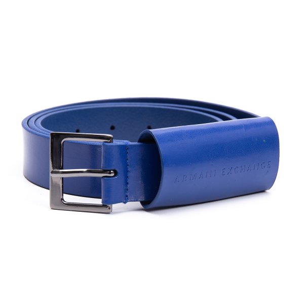 【中古】 アルマーニエクスチェンジARMANI EXCHANGE スクエアバックルカラーベルト 青38【メンズ】