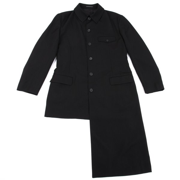 【中古】 ヨウジヤマモト プールオムYohji Yamamoto POUR HOMME ウールギャバアシンメトリーロングジャケット 黒3【メンズ】