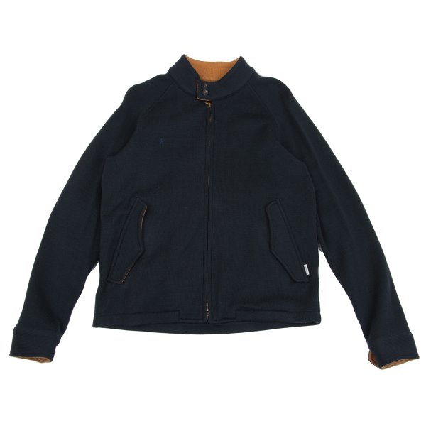 【中古】 アールニューボールドR.NEWBOLD ワンポイント刺しゅうニットスイングトップブルゾン 紺M【メンズ】 コート・ジャケット-メンズファッション