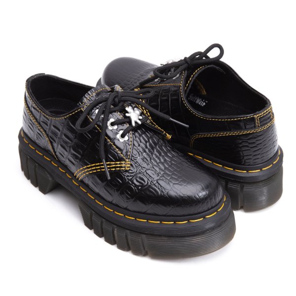 【中古】 御医者さんマーチン×マークジェイコブスDr.Martens×HEAVEN BY MARC JACOBS クロコエンボス3ホールレザーシューズ 黒23糎【レディース】
