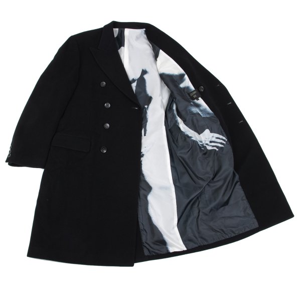 【中古】 ジャンポールゴルチエ オムJean Paul GAULTIER HOMME グラフィックプリントライニングウールメルトンチェスターコート 黒48【メンズ】|PLAYFUL