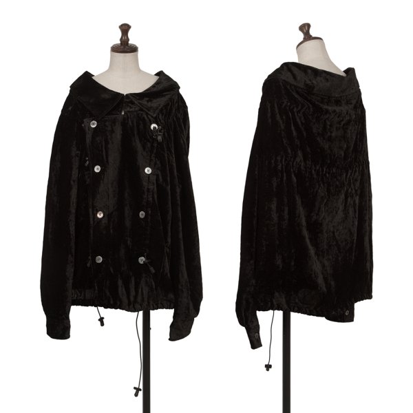 【中古】 ジュンヤワタナベコムデギャルソンJUNYA WATANABE COMME des GARCONS ベロアドローコードシャーリングデザインダブルジャケット 黒S【レディース】|PLAYFUL