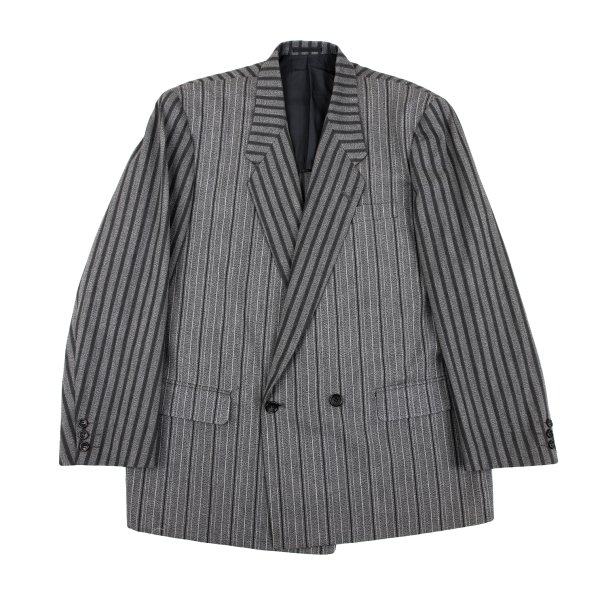【中古】 コムデギャルソン オムCOMME des GARCONS HOMME コットンストライプ切替ダブルジャケット グレーM【メンズ】|PLAYFUL