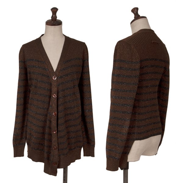 【中古】 ジャンポールゴルチエ マイユファムJean Paul GAULTIER MAILLE FEMME 羊毛混グリッターボーダーニットカーディガン 茶黒S【レディース】