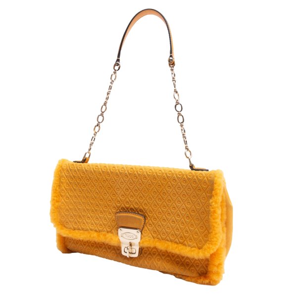 【中古】 トッズTOD'S キルティングスウェードチェーンショルダーバッグ オレンジ【レディース】|PLAYFUL