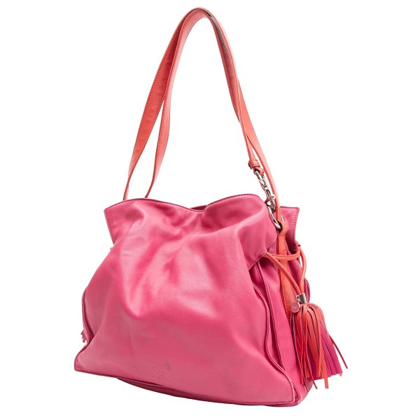 【中古】 ロエベLOEWE フラメンコ フリンジレザーショルダーバッグ サクラ色【レディース】