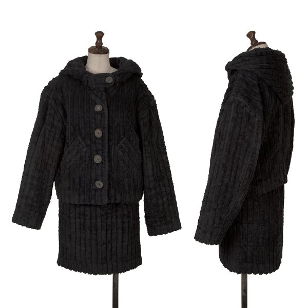 【中古】 イッセイミヤケISSEY MIYAKE I.S. コットンストライプパイルセットアップ 黒M【レディース】