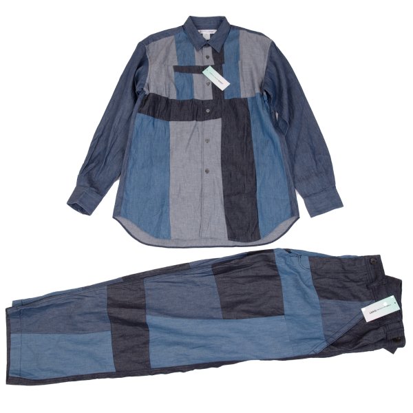 【中古】 コムデギャルソンシャツCOMME des GARCONS SHIRT パッチワークデニムセットアップ 青薄墨色M【メンズ】