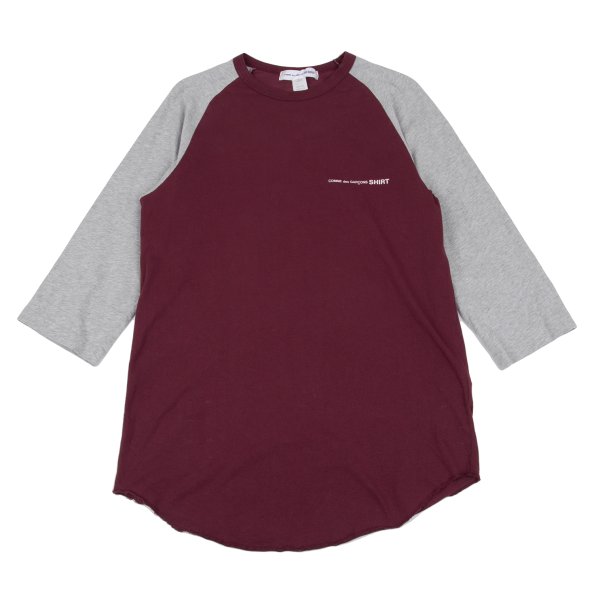 【中古】 コムデギャルソンシャツCOMME des GARCONS SHIRT ロゴプリントラグランカットソー ボルドーワイン薄墨色L【メンズ】