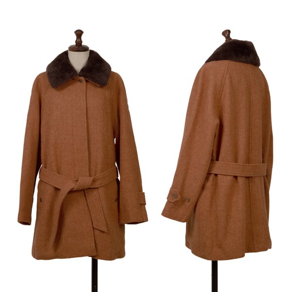【中古】 マーガレットハウエルMARGARET HOWELL 毛革着脱ウールハリスツイードジャケット オレンジ色2【レディース】
