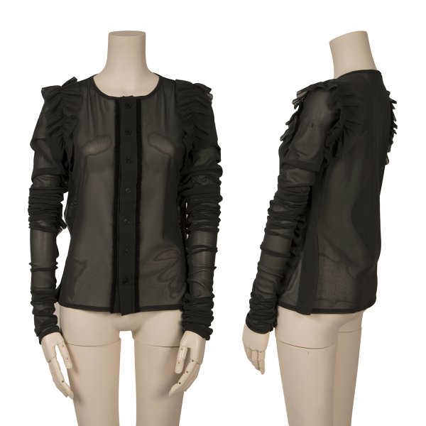 【中古】 リミフゥLIMI feu ロングスリーブフリルメッシュカーディガン 濃灰色S位【レディース】