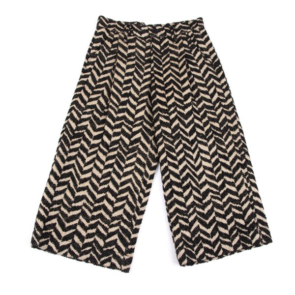 【中古】 イッセイミヤケミーISSEY MIYAKE me ヘリンボーン織りクロップドパンツ ベージュ黒F【レディース】|PLAYFUL