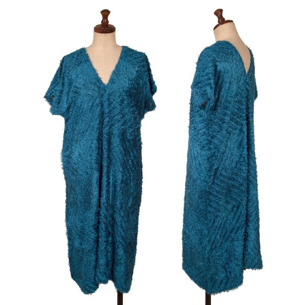 【中古】 イッセイミヤケミーISSEY MIYAKE me パイルジグザグ織りVネックワンピース 水色F【レディース】｜PLAYFUL