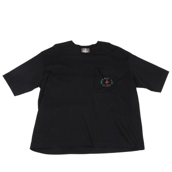【中古】 ヴィヴィアンウエストウッドマンVivienne Westwood MAN ポケットオーブ刺しゅうルーズシルエット半袖プルオーバー 黒F【メンズ】