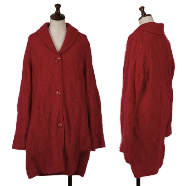 【中古】 ディオール Christian Dior 羊毛混ショールカラーケーブルニットロングカーディガン 赤M【レディース】