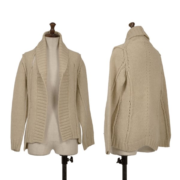 【中古】 トリココムデギャルソンtricot COMME des GARCONS ホールデザインボタンレスショールカラーニットカーディガン ベージュM位【レディース】