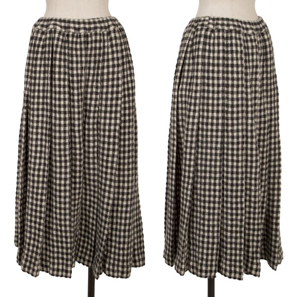 【中古】 ブラックコムデギャルソンBLACK COMME des GARCONS 羊毛混ボックスプリーツチェックスカート モノクロームS【レディース】