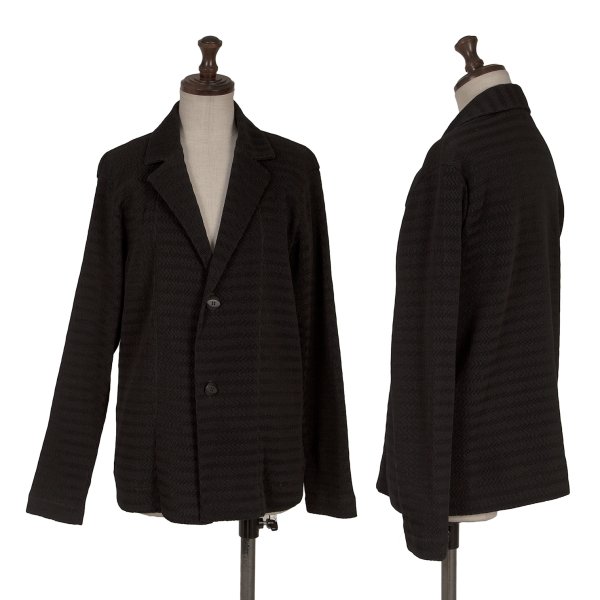 【中古】 イッセイミヤケISSEY MIYAKE ボーダー織りプリーツ2Bジャケット 黒2【レディース】｜PLAYFUL