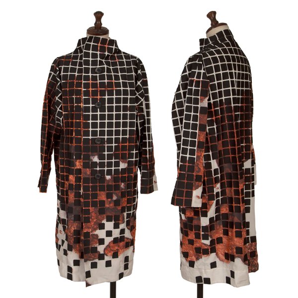 【中古】 イッセイミヤケISSEY MIYAKE ブロックペーストグラフィックシャツジャケット 白黒茶2【レディース】｜PLAYFUL