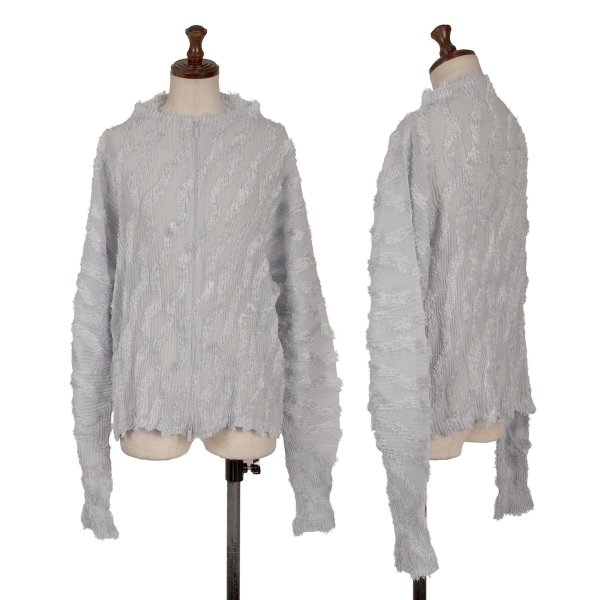 【中古】 イッセイミヤケISSEY MIYAKE 斜行パイルシアープリーツジップブルゾン 青み薄墨色2【レディース】