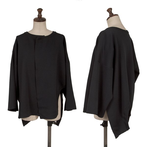 【中古】 イッセイミヤケISSEY MIYAKE リブラウンドヘムうつり変わりストレッチボタンレスカーディガン 黒2【レディース】