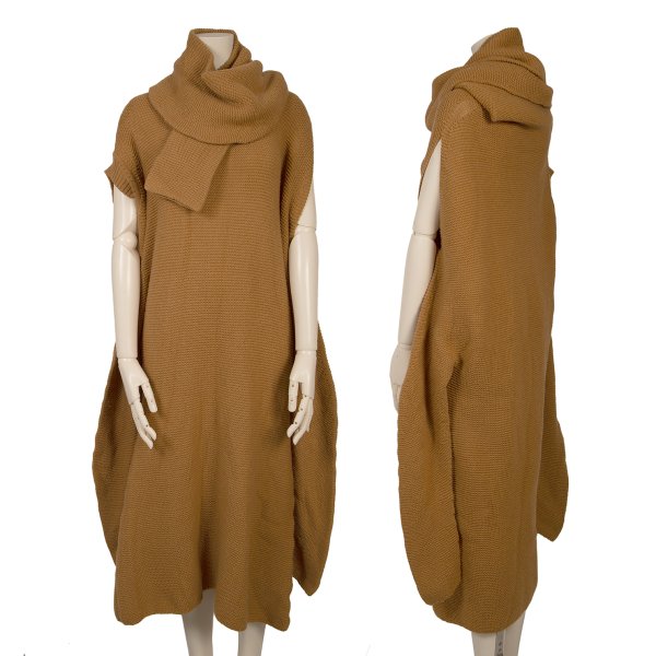 【中古】 イッセイミヤケISSEY MIYAKE ストールデザインニットワンピース キャメル2【レディース】｜PLAYFUL