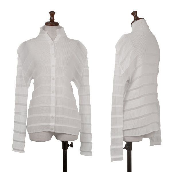 【中古】 イッセイミヤケISSEY MIYAKE 立体プリーツシースルー長袖シャツ 白2【レディース】｜PLAYFUL
