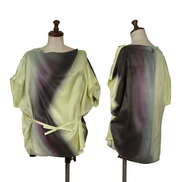 【中古】 イッセイミヤケISSEY MIYAKE グラデーションサテンブラウス 黄緑2【レディース】｜PLAYFUL