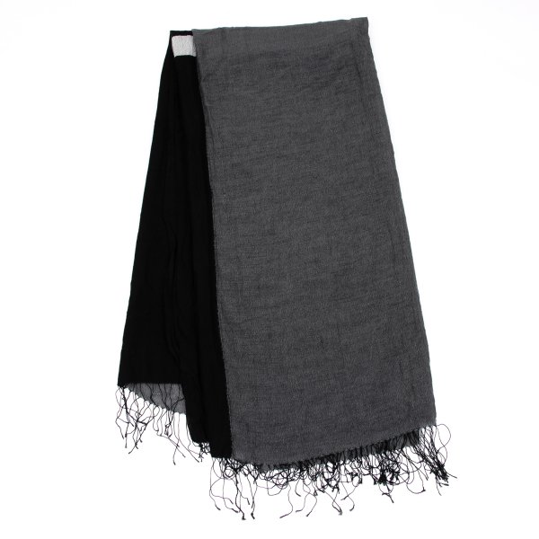 【中古】 イッセイミヤケISSEY MIYAKE カラーブロックフリンジ大判袈裟 黒薄墨色【レディース】 バッグ・小物・ブランド雑貨-レディースマフラー・ストール