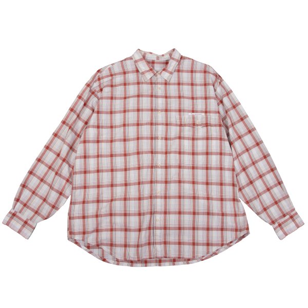 【中古】 パ通り手形Papas マドラスチェックフラップポケット長袖プルオーバー 赤オフL【メンズ】