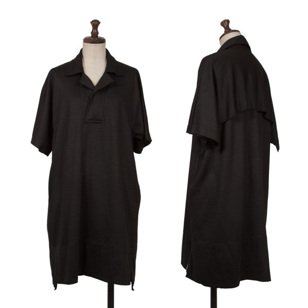 【中古】 イッセイミヤケISSEY MIYAKE ウールバックフラップデザインポロシャツ 黒1【レディース】
