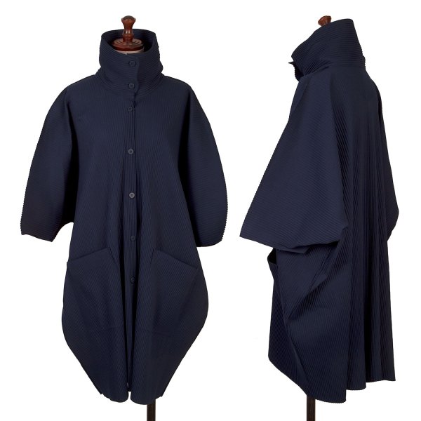 【中古】 イッセイミヤケ ミーISSEY MIYAKE me A-POC INSIDE プリーツスタンドカラードルマンカーディガン 紺F【レディース】