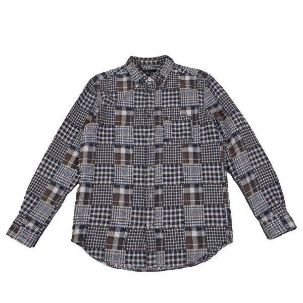 【中古】 パパスプラスPapas+ コットンクレイジーパターンボタンダウンフランネルシャツ 紺茶M【メンズ】