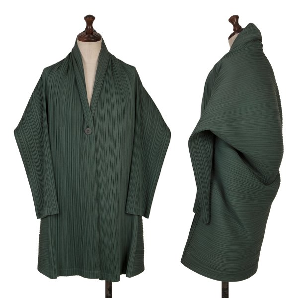 【中古】 プリーツプリーズPLEATS PLEASE コットンポリラグランショールカラー1Bジャケット 緑3【レディース】｜PLAYFUL 42,350円