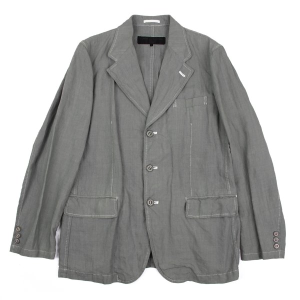 【中古】 コムデギャルソン オムCOMME des GARCONS HOMME 製品染めリネン3Bジャケット グレーS【メンズ】