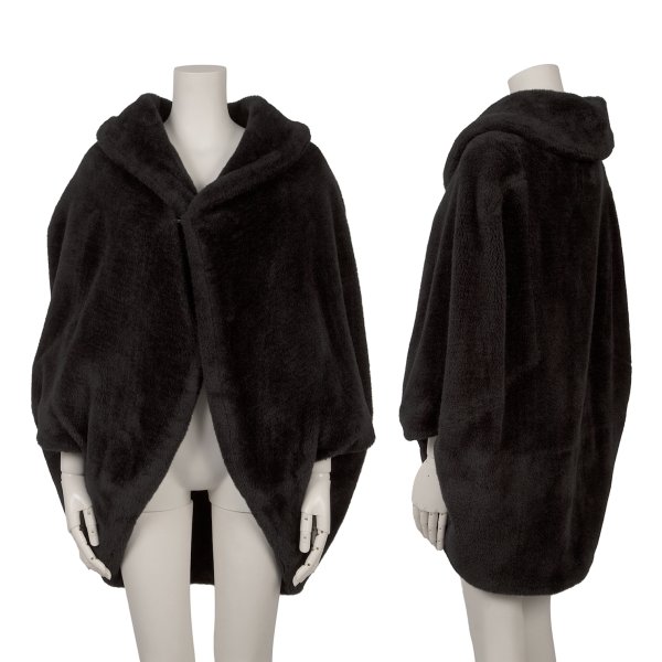 【中古】 ヨウジヤマモト ファムYohji Yamamoto FEMME フェイクファーホック留めケープ 黒S【レディース】｜PLAYFUL
