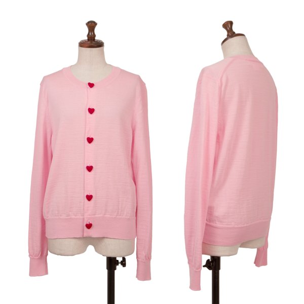 【中古】 コムデ給仕 うしろ帯COMME des GARCONS GIRL ハートボタンウールニットカーディガン サクラ色M【レディース】