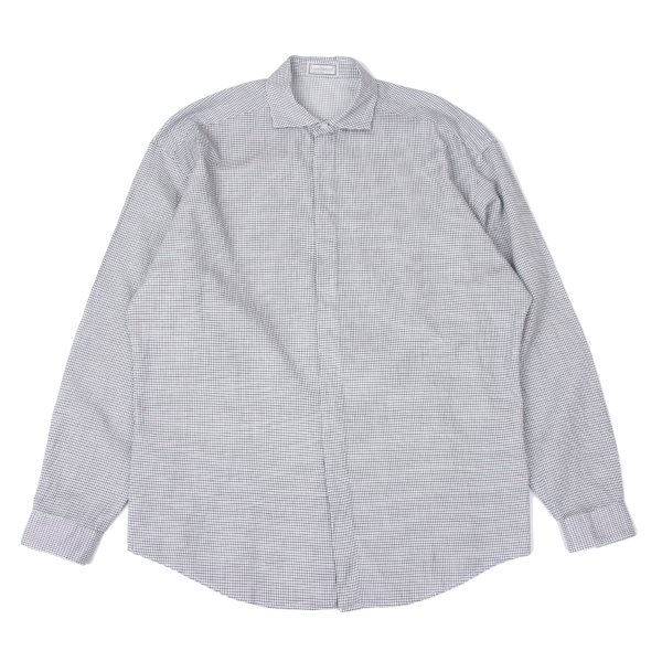 【中古】 ジャンニヴェルサーチGIANNI VERSACE コットンリネングラフチェックシャツ 黒白46【メンズ】｜PLAYFUL